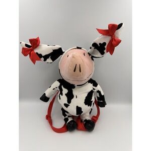 OLIVIA the Pig Black White Cow Print Zippered Backpack 17in Plush
